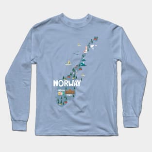 Norway Illustrated Map Long Sleeve T-Shirt